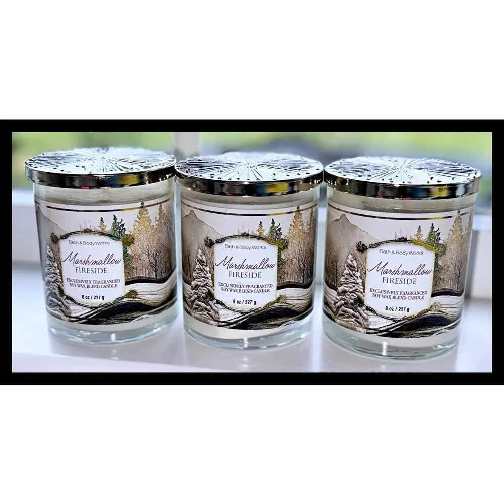 Lot of 3 Bath & Body Works Marshmallow Fireside Single Wick Candle